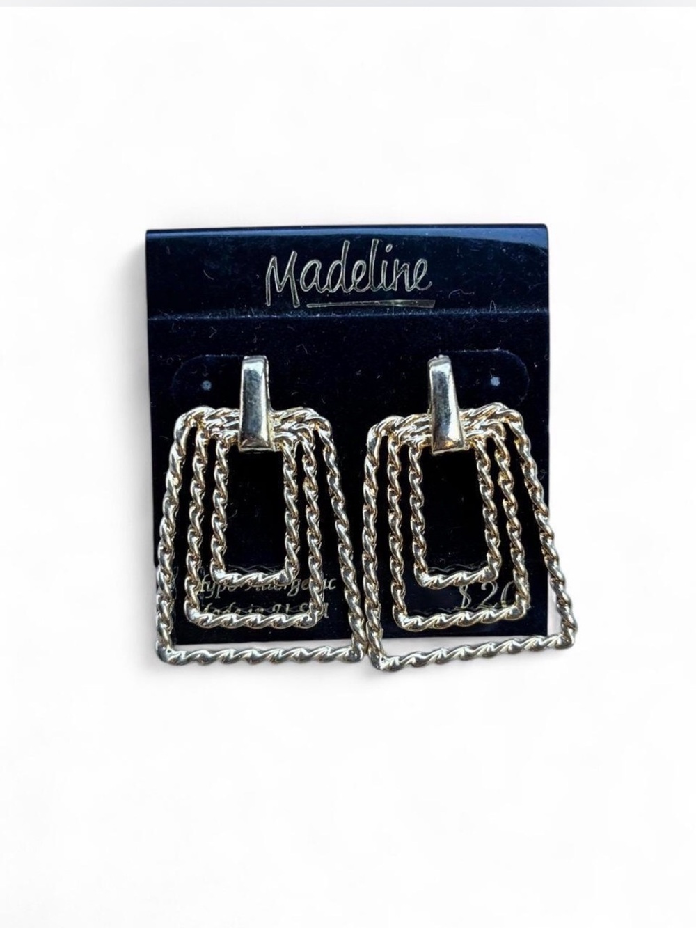 Madeline Gold Twisted Rectangle Drop Earrings